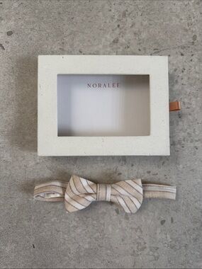Noralee Beige Striped Bow Tie for Kids Size 5-6